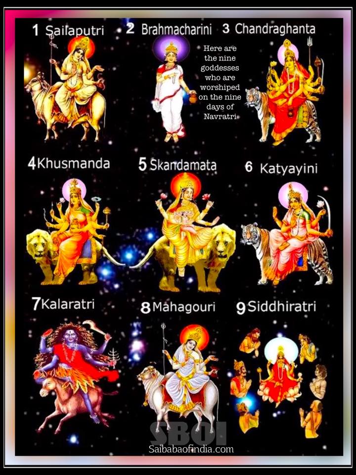 Here are the nine goddesses who are worshiped on the nine days of Navratri.